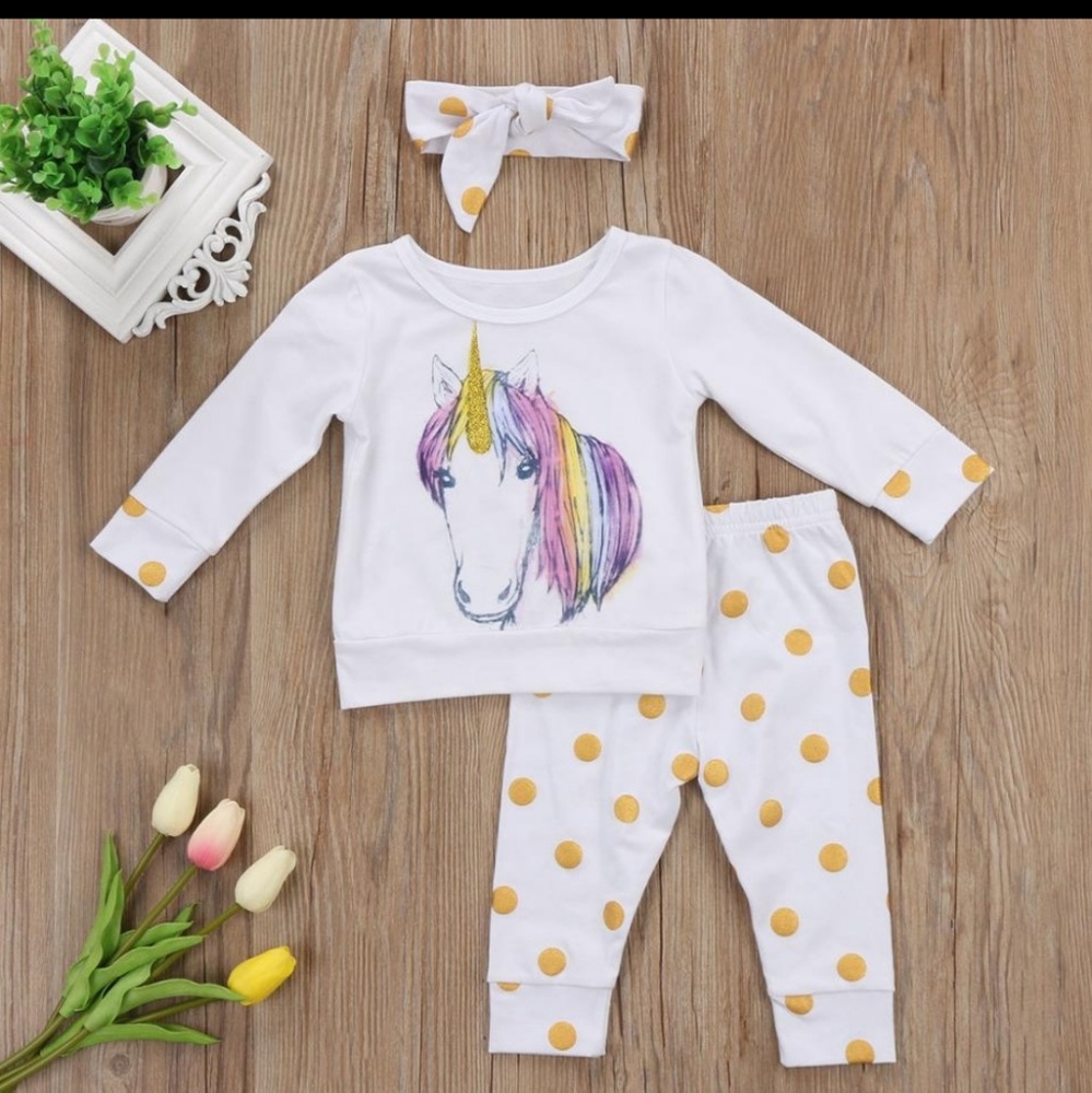 Girls Unicorn & Polka Dot PJ set